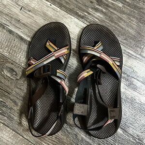 Chaco Women's Brown Sandals with Yellow, Pink & Cream Straps